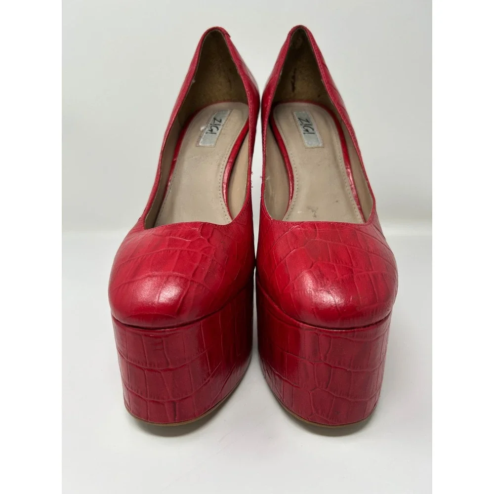 ZIGI Giorgia Red Crocodile Embossed Leather Platform Block Heel Pumps Size 9.5